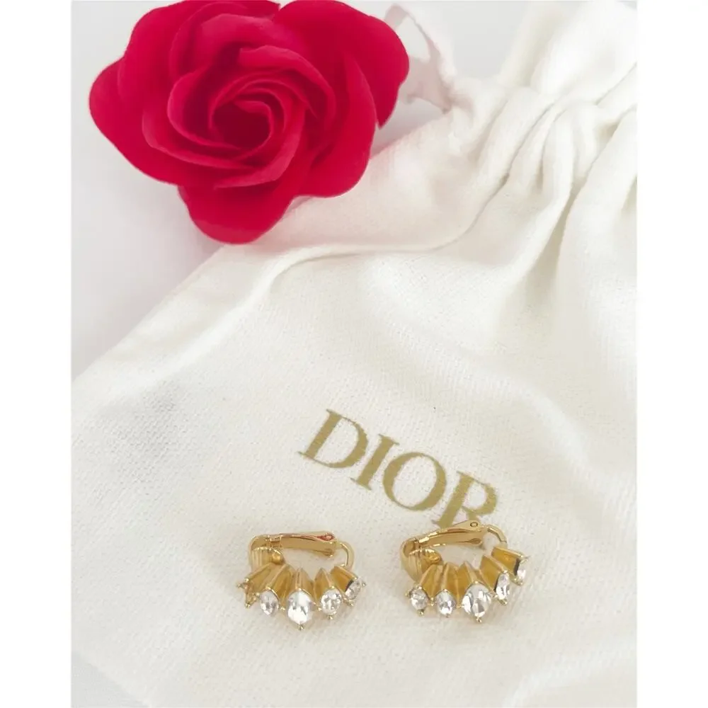 DIOR Gold Tone Earrings Cluster Marquise Cut Crystals Clip On MISSING CRYSTAL
